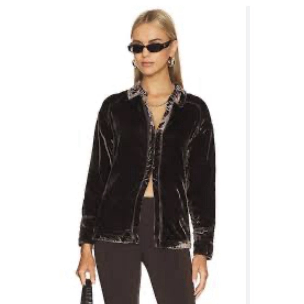 We The Free People Brown Button Jacket Shirt Women's‎ Velvet S Boho WhimsiGoth